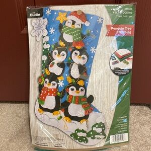 Bucilla Festive Penguin Felt Stocking Kit - Blue and Green